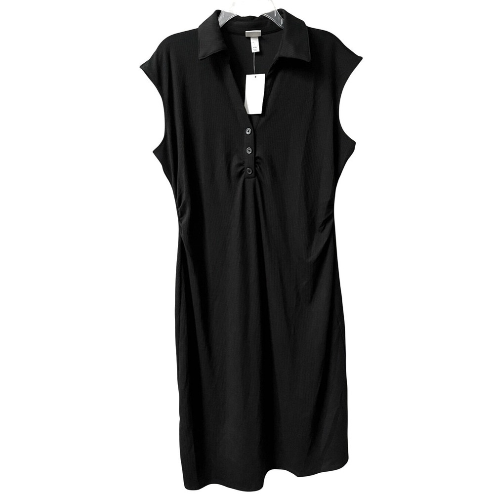A New Day Short Cap Sleeve Ribbed Polo Midi Bodycon Dress Womens XXL Black NWT